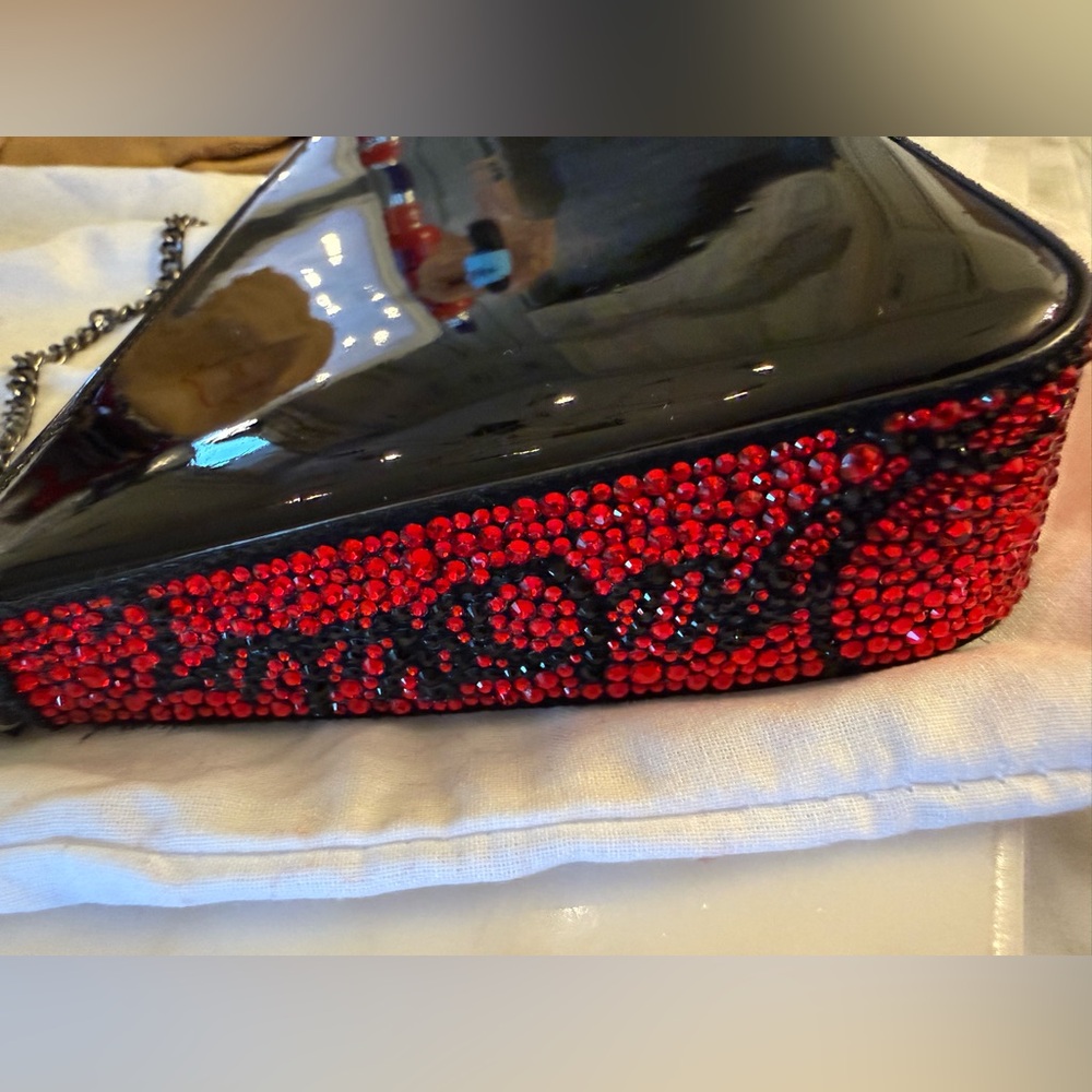 Christian Louboutin Loubila Black and Red Patent Strass Clutch - Picture 3 of 6